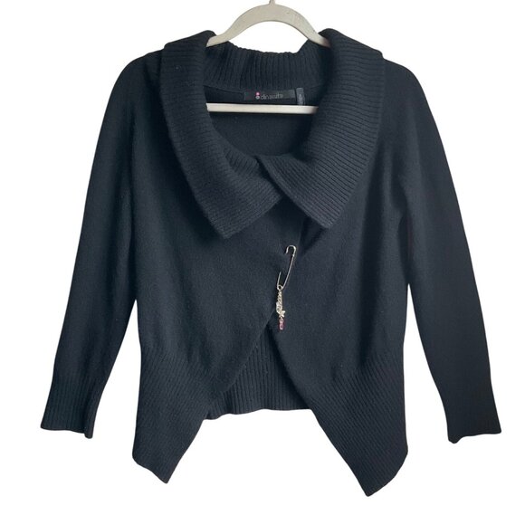 VTG Dinamita Black Cashmere Cardigan Dragon Beaded Asymmetric Goth Whimsy Y2K - Picture 2 of 13